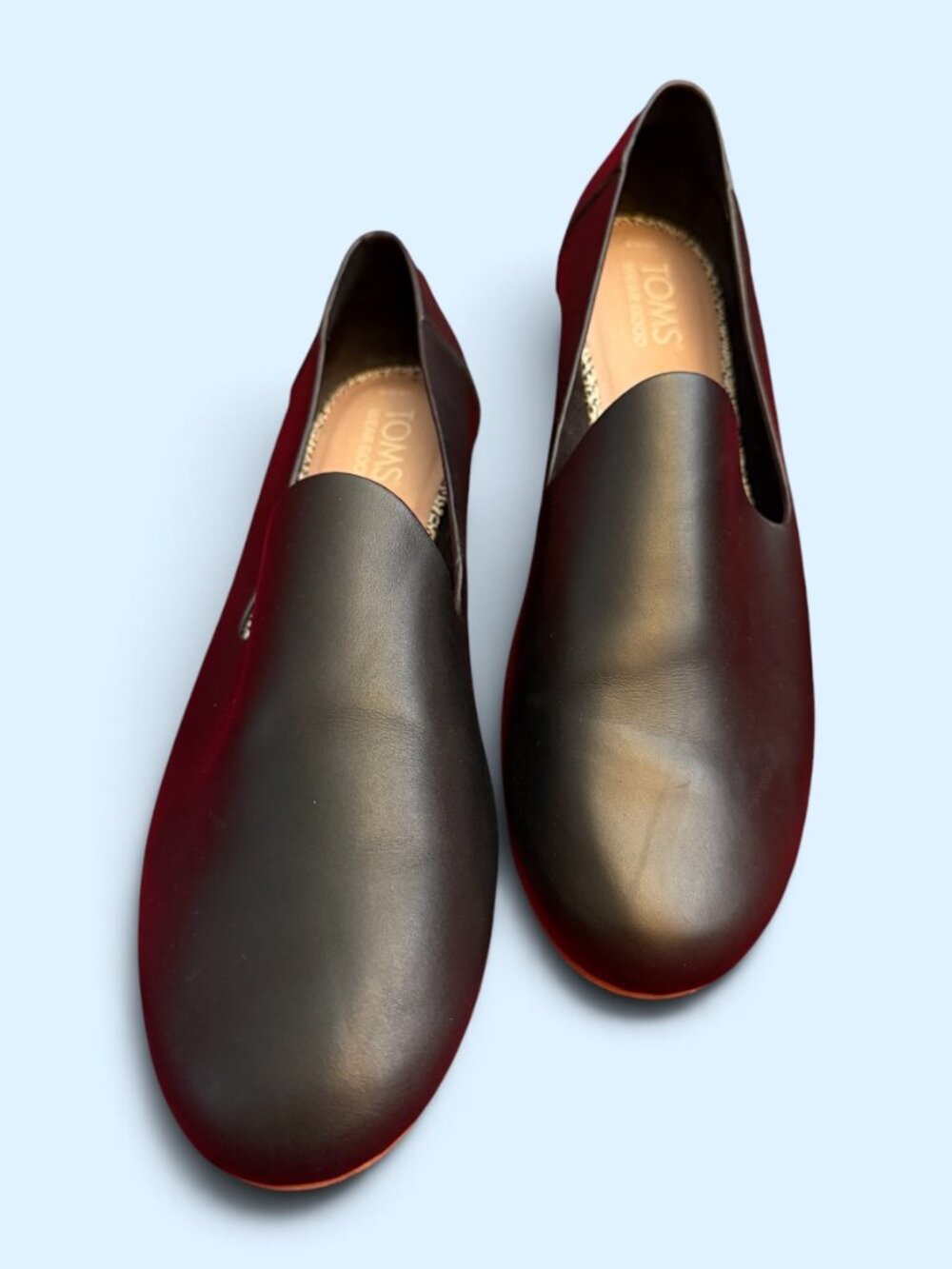 TOMS Darcy Black Leather Flat Loafers Sz 8